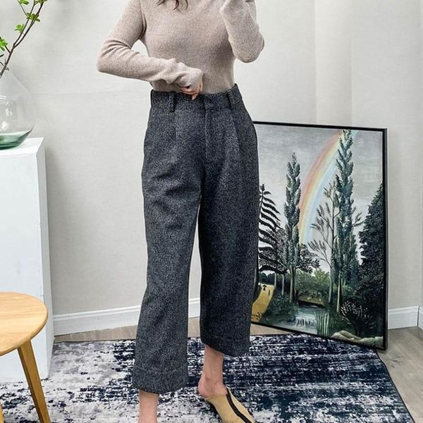 women's cropped trousers curled woolen high waist 2021 loose two colors ladies calf-length pants & capris, Black;white
women's cropped trousers curled woolen high waist 2021 loose two colors ladies calf-length pants & capris, Black;white