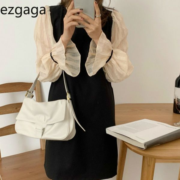 ezgaga vintage dress women elegant fake two patchwork long flare sleeve loose sweet korean fashion mini dress vestidos 210430, Black;gray
ezgaga vintage dress women elegant fake two patchwork long flare sleeve loose sweet korean fashion mini dress vestidos 210430, Black;gray