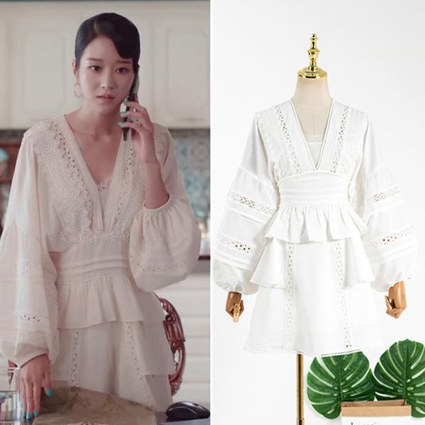 casual dresses kpop seo yea ji same white deep v-neck lantern sleeve waist ruffle dress women summer party fashion slim high, Black;gray
casual dresses kpop seo yea ji same white deep v-neck lantern sleeve waist ruffle dress women summer party fashion slim high, Black;gray