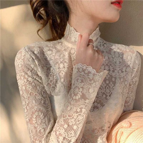women's blouses & shirts autumn style in korean version slim fit long-sleeved lace shirt dj2k, White 
women's blouses & shirts autumn style in korean version slim fit long-sleeved lace shirt dj2k, White