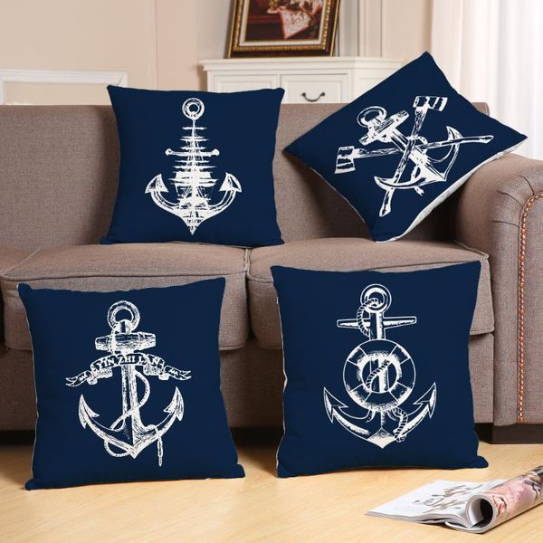 navigation throw pillows mediterranean navy blue sea anchor ship helm cushion cover compass pillow case for sofa home almofadas cushion/deco