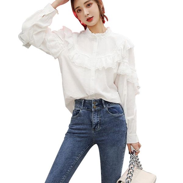 blouse women 2021 creative ruffles lace stand collar shirt female casual loose korean blusas femininas women's blouses & shirts, White
blouse women 2021 creative ruffles lace stand collar shirt female casual loose korean blusas femininas women's blouses & shirts, White