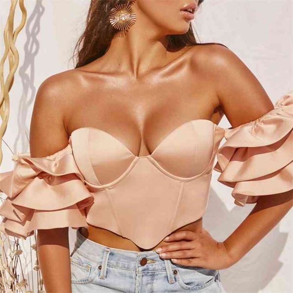 strapless crop satin bustier solid off shoulder multi-layered ruffles short sleeve backless woman shirt blouse s 210603, White
strapless crop satin bustier solid off shoulder multi-layered ruffles short sleeve backless woman shirt blouse s 210603, White