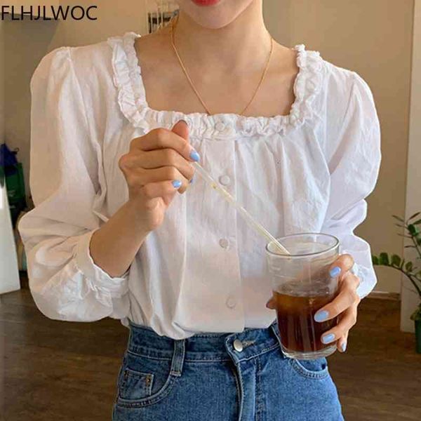 women's blouses & shirts chic korea blusas women fashion flhjlwoc design japanese style square neck single breasted button so, White
women's blouses & shirts chic korea blusas women fashion flhjlwoc design japanese style square neck single breasted button so, White
