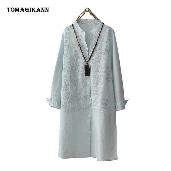 cotton linen long women blouse solid embroidery shirts stand collar blusas feminina women's blouses &, White
cotton linen long women blouse solid embroidery shirts stand collar blusas feminina women's blouses &, White