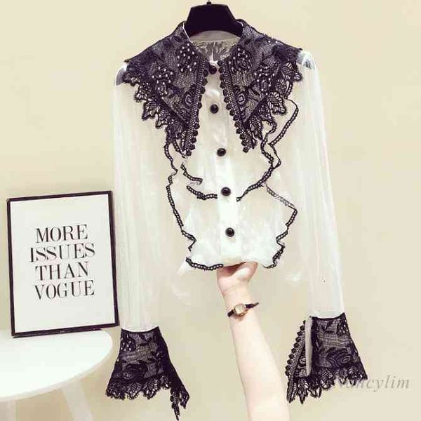 blouses hollow mesh lace shirt women's spring rhinestone doll collar flare sleeve blouse ladies blusas nancylim, White
blouses hollow mesh lace shirt women's spring rhinestone doll collar flare sleeve blouse ladies blusas nancylim, White