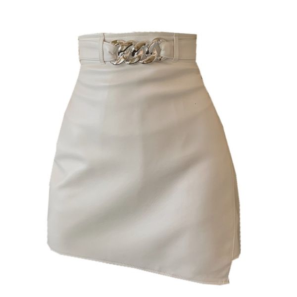 skirts chic high waist faux leather women metal circles belt bottom ladies, Black 
skirts chic high waist faux leather women metal circles belt bottom ladies, Black