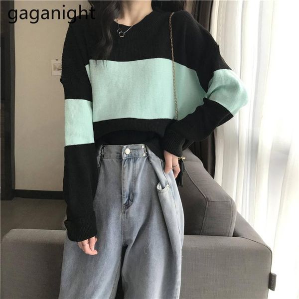 women's sweaters gaganight women sweater 2021 autumn and winter gentle long-sleeved color-blocking loose versatile short knitted top, White;black
women's sweaters gaganight women sweater 2021 autumn and winter gentle long-sleeved color-blocking loose versatile short knitted top, White;black