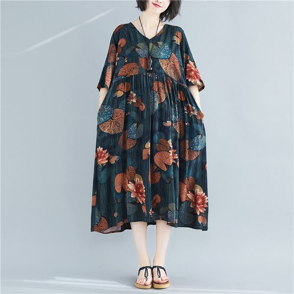 johnature women vintage dresses loose print floral high waist cotton blend summer v-neck women casual dresses 210521, Black;gray
johnature women vintage dresses loose print floral high waist cotton blend summer v-neck women casual dresses 210521, Black;gray