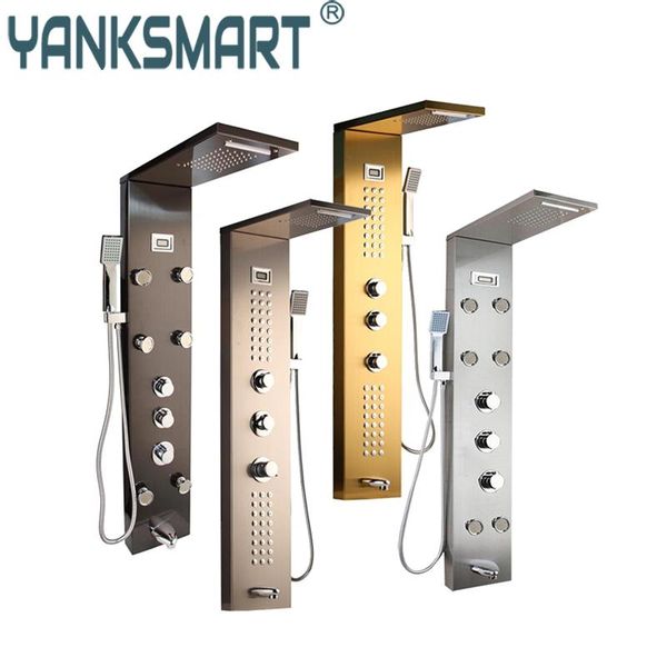 golden black nickel brushed digital display shower panel column rain waterfall spa jets bath mixer faucet bathroom sets
golden black nickel brushed digital display shower panel column rain waterfall spa jets bath mixer faucet bathroom sets
