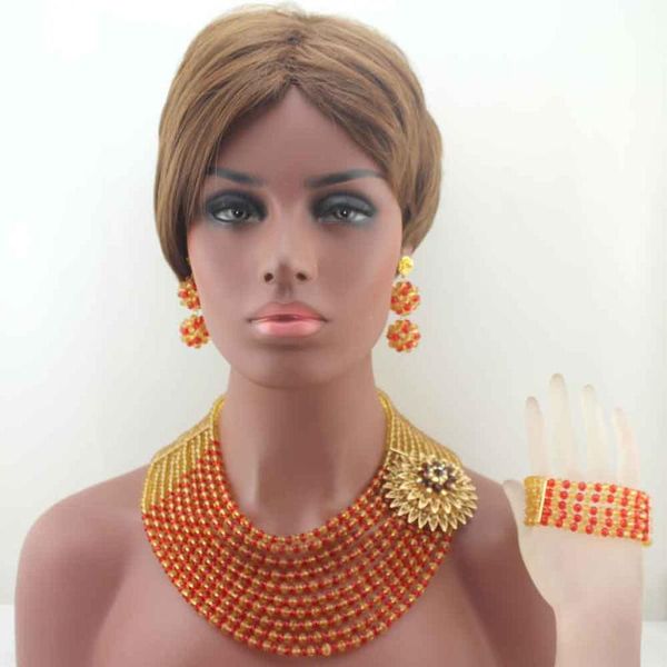 earrings & necklace african jewelry set nigerianchampagne/red beads wedding bridal statement hd8539, Silver
earrings & necklace african jewelry set nigerianchampagne/red beads wedding bridal statement hd8539, Silver