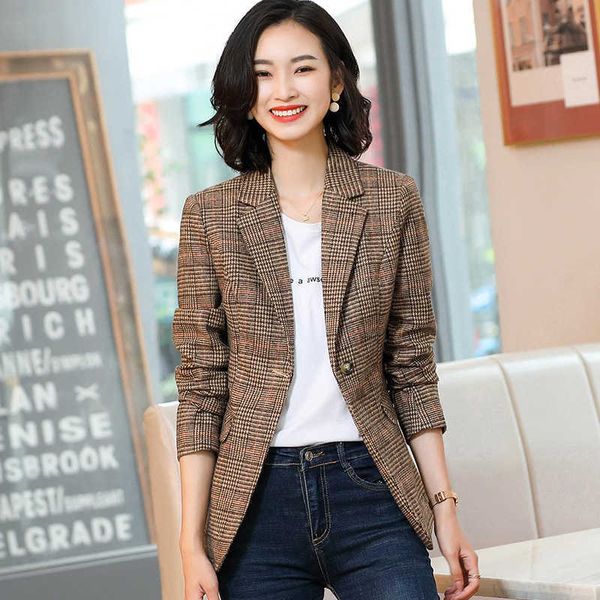 temperament and high-quality plaid women's blazer autumn winter casual retro slim ladies jacket elegant office coat female 210527, White;black
temperament and high-quality plaid women's blazer autumn winter casual retro slim ladies jacket elegant office coat female 210527, White;black