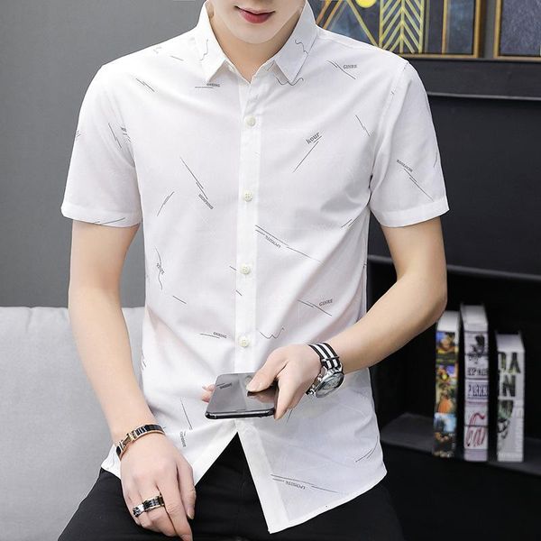 men's casual shirts summer comfortable trend youth square collar leisure fashion handsome cardigan floral all-match short sleeve shirt, White;black 
men's casual shirts summer comfortable trend youth square collar leisure fashion handsome cardigan floral all-match short sleeve shirt, White;black