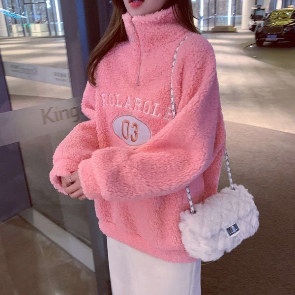 women's ins embroidery loose autumn and winter lamb cashmere half high collar plus cashmere thickened sweater warm top, Black
women's ins embroidery loose autumn and winter lamb cashmere half high collar plus cashmere thickened sweater warm top, Black