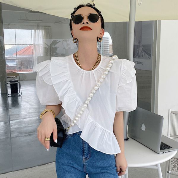 summer gentle pure color minimalism irregular ruffled short white puff sleeves french sweet shirt trend 16f0906 210510
summer gentle pure color minimalism irregular ruffled short white puff sleeves french sweet shirt trend 16f0906 210510