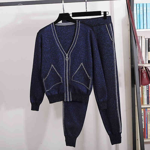 pant navy knitted tracksuit set women bright silk v-neck cardigan sweater long pants two piece outfits female loose knit suit, White
pant navy knitted tracksuit set women bright silk v-neck cardigan sweater long pants two piece outfits female loose knit suit, White