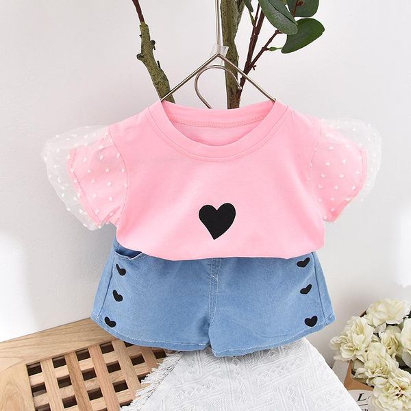 clothing sets 2021 summer children's pullover with mesh stitching denim shorts set love pattern, White
clothing sets 2021 summer children's pullover with mesh stitching denim shorts set love pattern, White