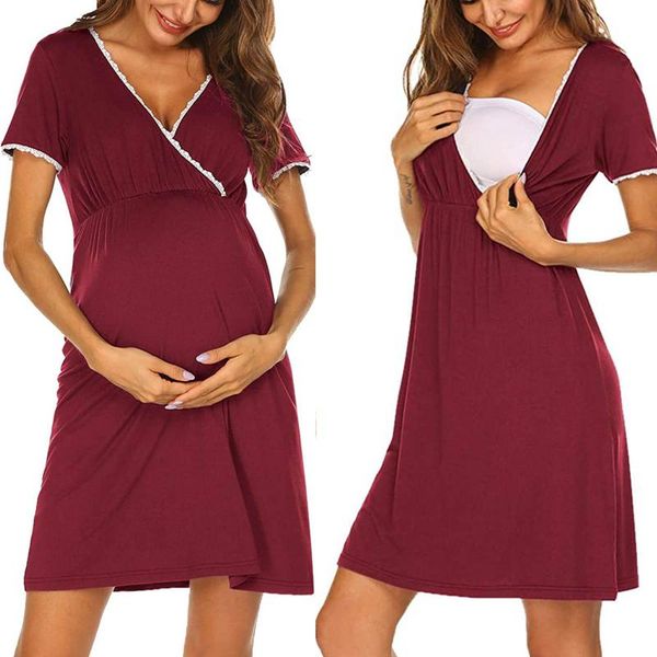 maternity dresses summer pregnancy woman v-neck solid short sleeve breast-feeding pregnant nursing dress clothes l*, White 
maternity dresses summer pregnancy woman v-neck solid short sleeve breast-feeding pregnant nursing dress clothes l*, White