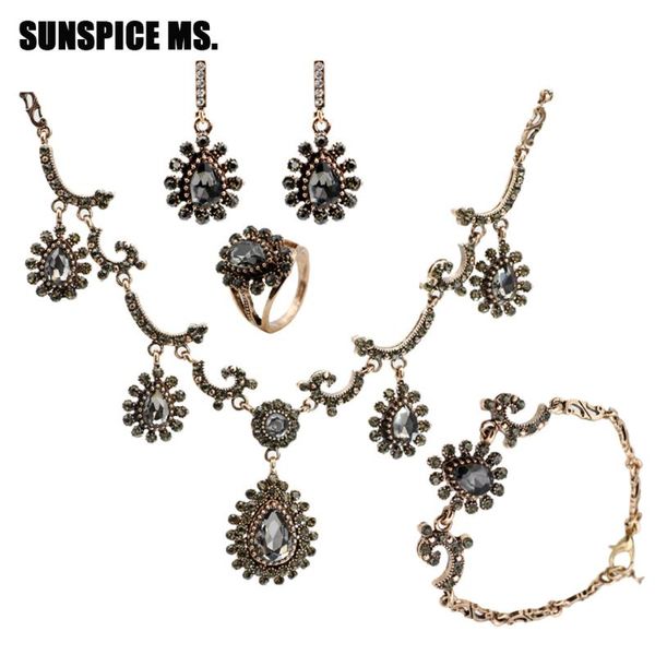 earrings & necklace sunspicems vintage turkish wedding jewelry sets for women retro gold color grey crystal ring&bracelet&earrings&necklace, Silver
earrings & necklace sunspicems vintage turkish wedding jewelry sets for women retro gold color grey crystal ring&bracelet&earrings&necklace, Silver