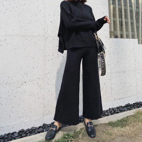 two piece dress black sweater suit women pullover irregular casual female+long wide leg pant autumn winter korean 2 set outfit, White
two piece dress black sweater suit women pullover irregular casual female+long wide leg pant autumn winter korean 2 set outfit, White