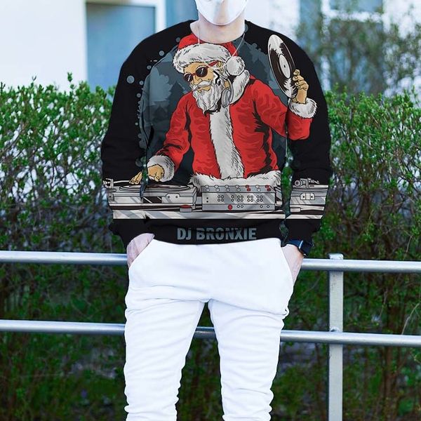 men's christmas 3d printing long sleeve hoodless sweater dj santa pattern costume, White;black
men's christmas 3d printing long sleeve hoodless sweater dj santa pattern costume, White;black