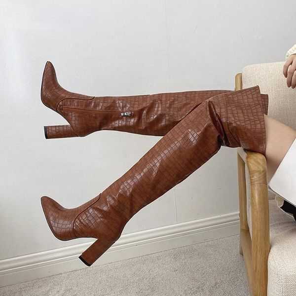 boots snake print pu leather pointed toe over the knee women fashion zip square heels ladies shoes pumps size, Black 
boots snake print pu leather pointed toe over the knee women fashion zip square heels ladies shoes pumps size, Black