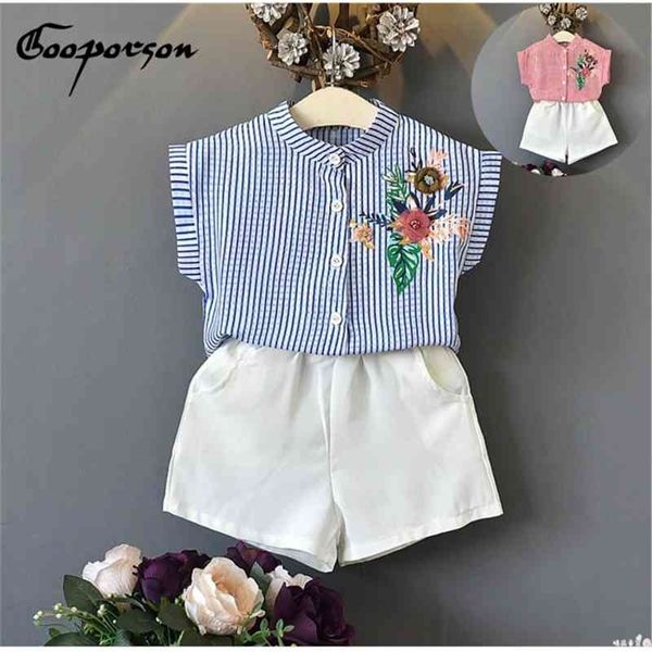 girl's clothes set striped blouse shirt and white shorts pants 2 pcs clothing suit summer outfits fashion children clothes 210715
girl's clothes set striped blouse shirt and white shorts pants 2 pcs clothing suit summer outfits fashion children clothes 210715