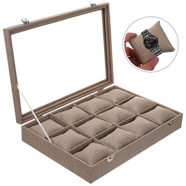 watch boxes & cases 12 slots storage box with jute pillow fashion display case, Black;blue
watch boxes & cases 12 slots storage box with jute pillow fashion display case, Black;blue