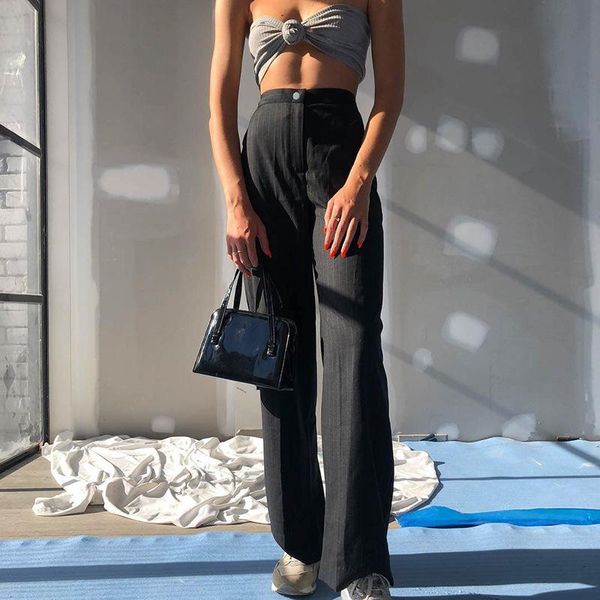 women's pants & capris casual high waist straight black striped suit women fashion streetwear ladies loose trousers, Black;white
women's pants & capris casual high waist straight black striped suit women fashion streetwear ladies loose trousers, Black;white