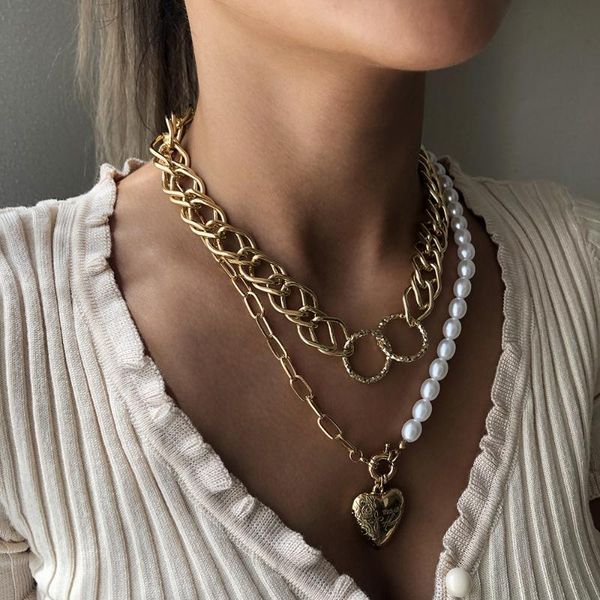 chains multilayer punk thick chain carved heart pendant necklace for women imitation pearl statement gothic cool fashion jewelry, Silver
chains multilayer punk thick chain carved heart pendant necklace for women imitation pearl statement gothic cool fashion jewelry, Silver