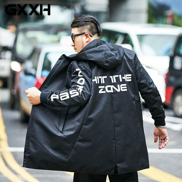 men's trench coats gxxh large size 2021 autumn loose windbreaker coat casual long hooded black plus xxl-7xl, Tan;black