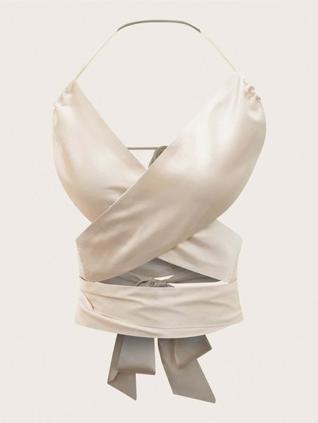 open back lace up halter 60wc#, White