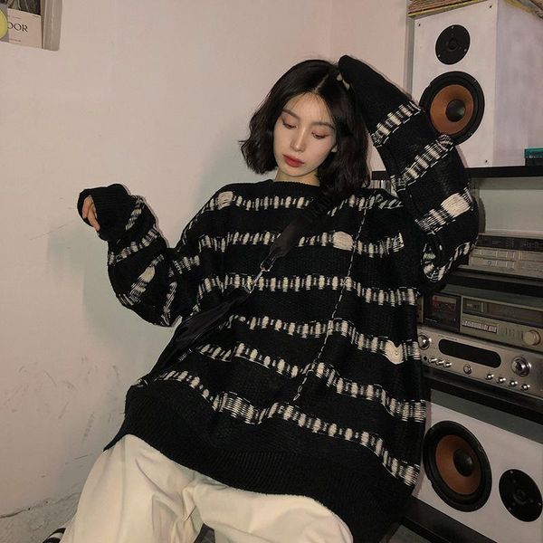 women's sweaters black sweater womens pullover autumn korean retro loose outer wear long sleeve femme chandails winter clothes eb50dl, White;black
women's sweaters black sweater womens pullover autumn korean retro loose outer wear long sleeve femme chandails winter clothes eb50dl, White;black