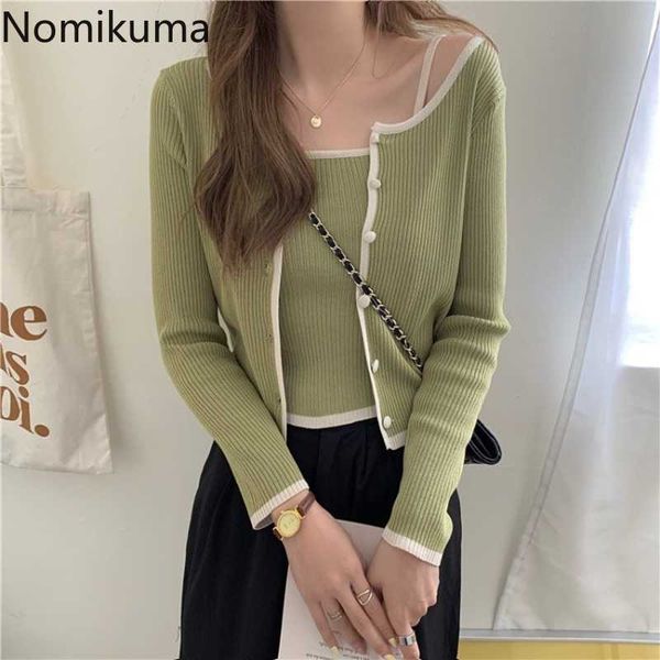 nomikuma korean style cardigan women contrast color long sleeve knitwear two piece single breasted short arrival 210928, White
nomikuma korean style cardigan women contrast color long sleeve knitwear two piece single breasted short arrival 210928, White