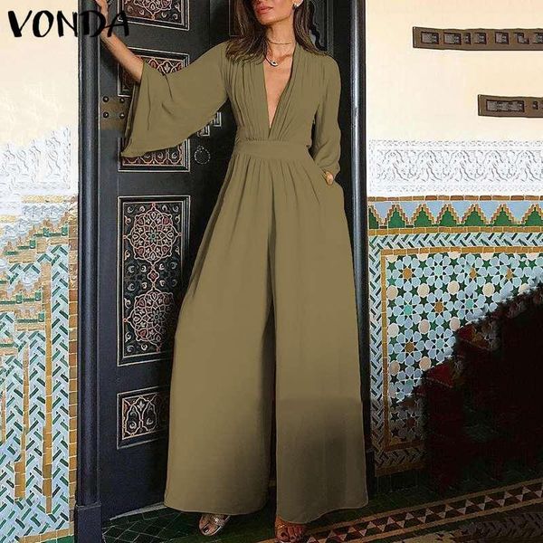 women's jumpsuits & rompers 2021 vonda elegant women summer deep v neck long sleeve casual work ol wide leg pants plus size overalls fe, Black;white
women's jumpsuits & rompers 2021 vonda elegant women summer deep v neck long sleeve casual work ol wide leg pants plus size overalls fe, Black;white