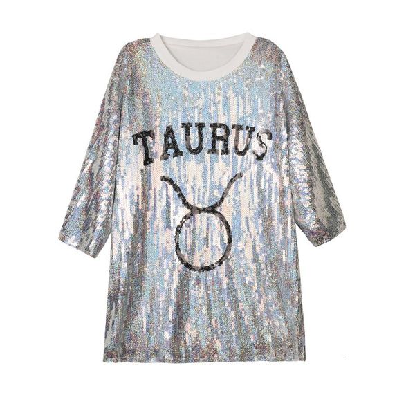 tee hiphop sequined women long t-shirt europe preppy style taurus r half sleeves dress, White
tee hiphop sequined women long t-shirt europe preppy style taurus r half sleeves dress, White