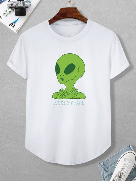 men alien & letter graphic curved hem tee w8up#, White;black 
men alien & letter graphic curved hem tee w8up#, White;black