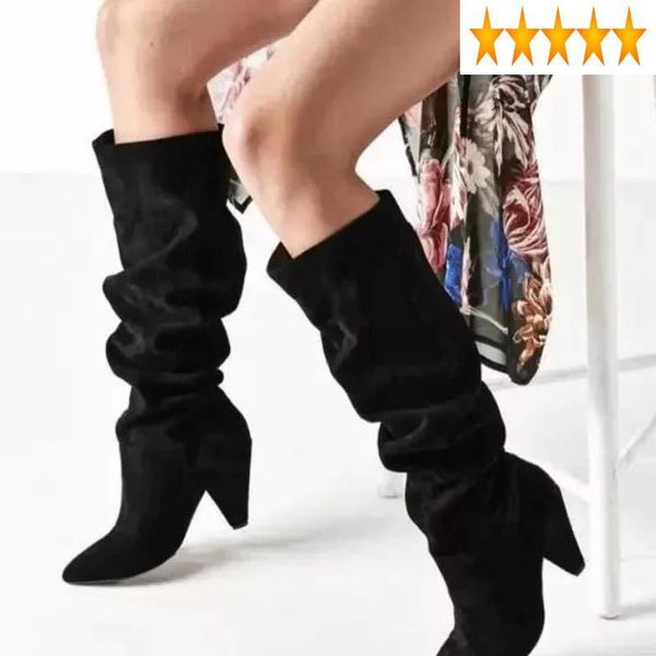 boots mid suede leather winter women calf pointed toe spike high heels runway shoes brand fashion slip on botas mujer plus size, Black
boots mid suede leather winter women calf pointed toe spike high heels runway shoes brand fashion slip on botas mujer plus size, Black
