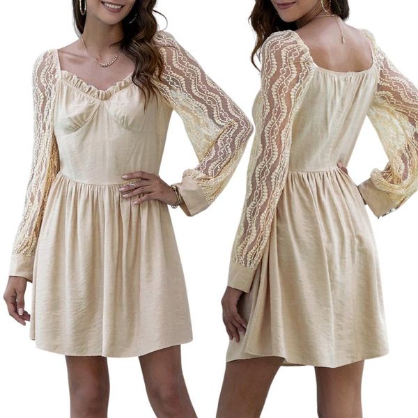 casual dresses 2021 women long sleeve dress with lace stitching ruffle decoration high waist version summer clothing, Black;gray
casual dresses 2021 women long sleeve dress with lace stitching ruffle decoration high waist version summer clothing, Black;gray