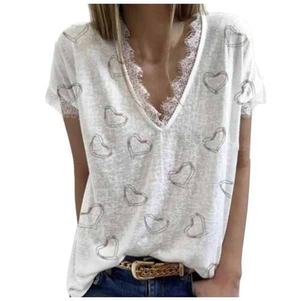 women's blouses & shirts love retro printed blouse summer v-neck lace shirt casual pullover elegant female streetwear, White
women's blouses & shirts love retro printed blouse summer v-neck lace shirt casual pullover elegant female streetwear, White