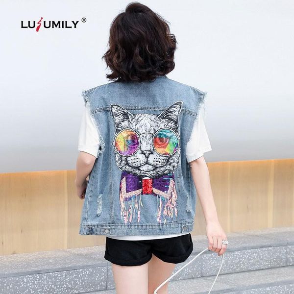 women's vests lusumily sequin denim vest women waistcoat jacket cute cat female sleeveless jean plus size cowboy outwear, Black;white
women's vests lusumily sequin denim vest women waistcoat jacket cute cat female sleeveless jean plus size cowboy outwear, Black;white