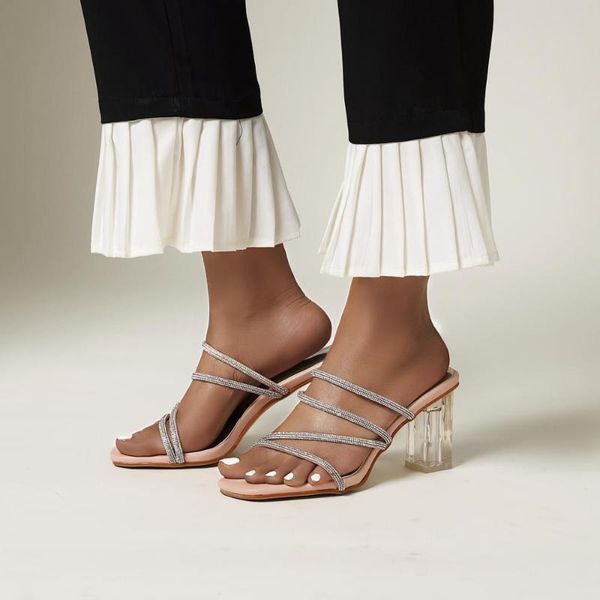 women fashion summer crystal heel sandals sweet elegant rhinestone heels flip flops square toe slides party shoes woman, Black
women fashion summer crystal heel sandals sweet elegant rhinestone heels flip flops square toe slides party shoes woman, Black