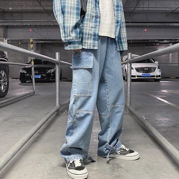men's jeans blended jeans men's loose casual pants, Blue