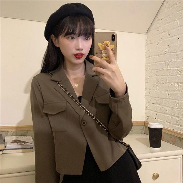 women's jackets 2021 women spring autumn jacket korean female casual short suit slim loose solid coat buttons long-sleeved ym261, Black;brown
women's jackets 2021 women spring autumn jacket korean female casual short suit slim loose solid coat buttons long-sleeved ym261, Black;brown