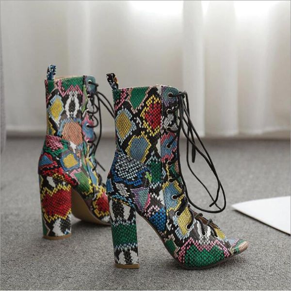 sandals summer mixed color snake print women ankle boots high heels quality pu leather open toe hollow cross lace-up shoes, Black
sandals summer mixed color snake print women ankle boots high heels quality pu leather open toe hollow cross lace-up shoes, Black