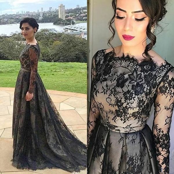 black lace evening formal dresses bateau neck long illusion sleeves a line ruched hollow back full length african designer pageant party pro, Black;red
black lace evening formal dresses bateau neck long illusion sleeves a line ruched hollow back full length african designer pageant party pro, Black;red