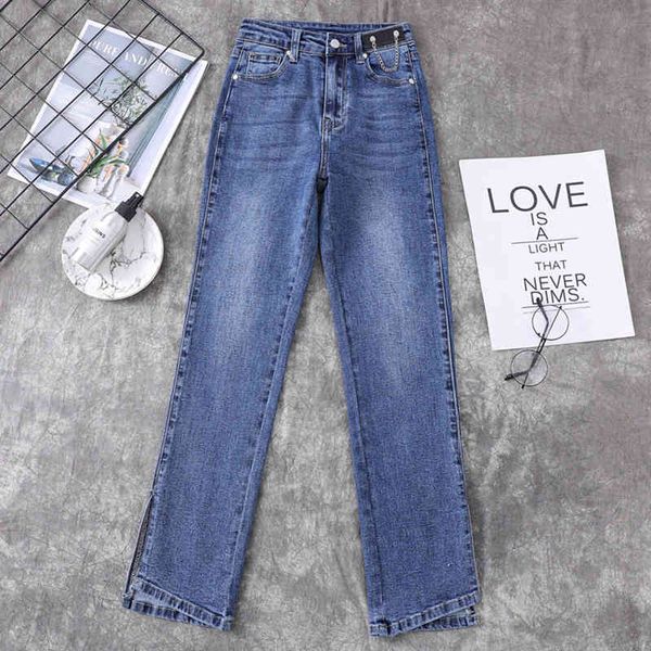 female more irregular ankle size length black spring chain pants division straight jeans high waist stretch denim, Blue
female more irregular ankle size length black spring chain pants division straight jeans high waist stretch denim, Blue