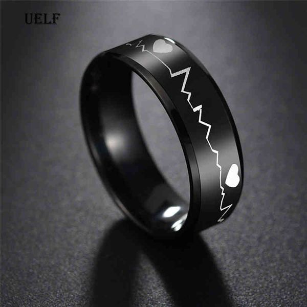 uelf ring men/women titanium steel black electrocardiogram wave heartbeat fashion jewelry simple style, Silver
uelf ring men/women titanium steel black electrocardiogram wave heartbeat fashion jewelry simple style, Silver