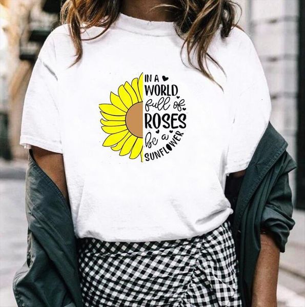 in a world full roses women t shirts letter sunflower print short sleeve o neck loose summer tee, White
in a world full roses women t shirts letter sunflower print short sleeve o neck loose summer tee, White