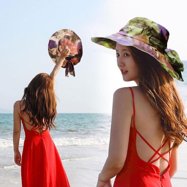 women summer anti uv tie dye wide brim bow decor foldable outdoor sun hat bucket cap multi-color optional bone hats, Blue;gray
women summer anti uv tie dye wide brim bow decor foldable outdoor sun hat bucket cap multi-color optional bone hats, Blue;gray